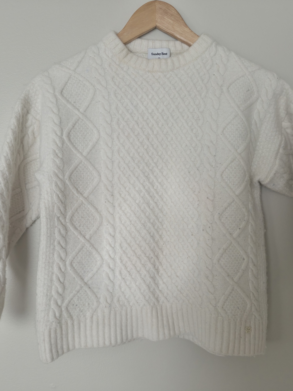 Sunday Best Aritzia Merino Wool Cable Knit Sweater Ivory XS